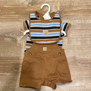 Carhartt Infant Brown and Blue Striped Overalls